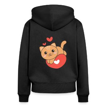Katze zum Valentinstag süße Tiere Herzen - Frauen Premium Bio Zip Hoodie - Schwarz - Hinten - Julia (174cm)