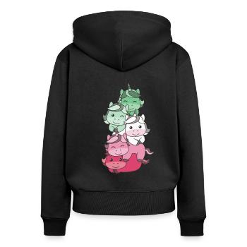 Abrosexuell Flag Pride LGBTQ süßer Einhorn Stapel - Frauen Premium Bio Zip Hoodie - Schwarz - Hinten - Julia (174cm)