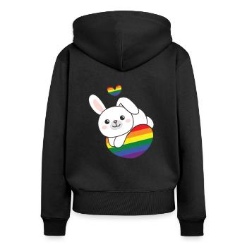 Regenbogen Flag Pride LGBTQ süßes Hase Love - Frauen Premium Bio Zip Hoodie - Schwarz - Hinten - Julia (174cm)
