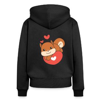 Eichhörnchen zum Valentinstag süße Tiere Herzen - Frauen Premium Bio Zip Hoodie - Schwarz - Hinten - Julia (174cm)
