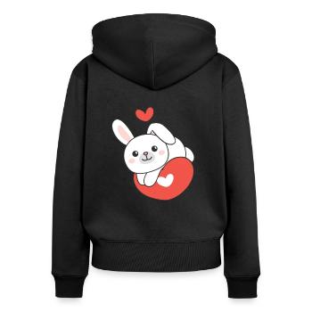 Hase zum Valentinstag süße Tiere Herzen - Frauen Premium Bio Zip Hoodie - Schwarz - Hinten - Julia (174cm)