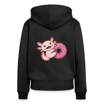 Süßer Axolotl lustige Tiere mit Donut pinke donuts - Frauen Premium Bio Zip Hoodie - Schwarz - Hinten - Julia (174cm)