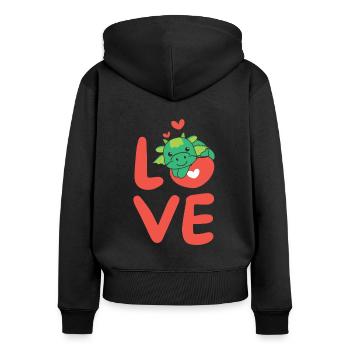 Dragon pour la Saint-Valentin Animaux mignons Cœurs Amour - Sweat à capuche zippé Premium bio Femme - noir - Dos - Julia (174cm)