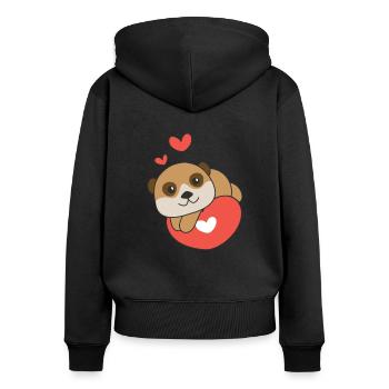Erdmännchen zum Valentinstag süße Tiere Herzen - Frauen Premium Bio Zip Hoodie - Schwarz - Hinten - Julia (174cm)