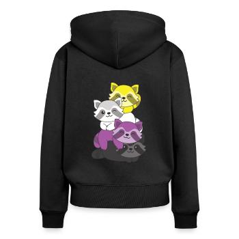 Nonbinary Flag Pride LGBTQ Mignon Raccoon Stack - Sweat à capuche zippé Premium bio Femme - noir - Dos - Julia (174cm)