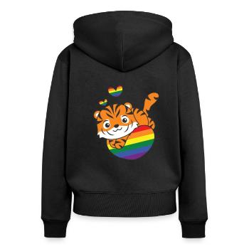 Regenbogen Flag Pride LGBTQ süßes Tiger Love - Frauen Premium Bio Zip Hoodie - Schwarz - Hinten - Julia (174cm)