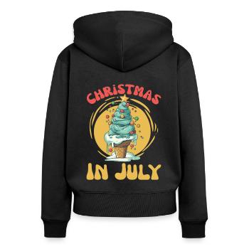 Noël en juillet - drôle d’été Noël - Sweat à capuche zippé Premium bio Femme - noir - Dos - Julia (174cm)