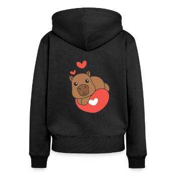 Wasserschwein zum Valentinstag süße Tiere Herzen - Frauen Premium Bio Zip Hoodie - Schwarz - Hinten - Julia (174cm)