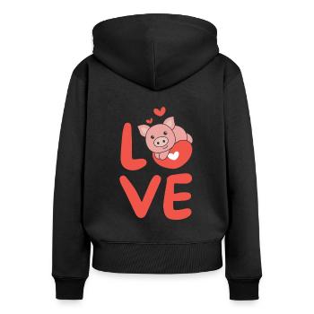Cochon pour la Saint-Valentin Animaux mignons Cœurs Amour - Sweat à capuche zippé Premium bio Femme - noir - Dos - Julia (174cm)