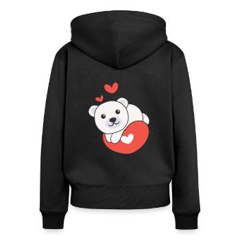 Eisbär zum Valentinstag süße Tiere Herzen - Frauen Premium Bio Zip Hoodie - Schwarz - Hinten - Julia (174cm)