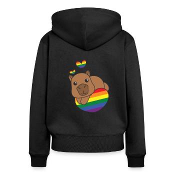 Rainbow Flag Pride LGBTQ Mignon Capybara - Sweat à capuche zippé Premium bio Femme - noir - Dos - Julia (174cm)