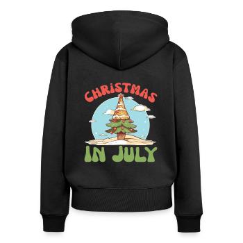 Noël en juillet - drôle d’été Noël - Sweat à capuche zippé Premium bio Femme - noir - Dos - Julia (174cm)
