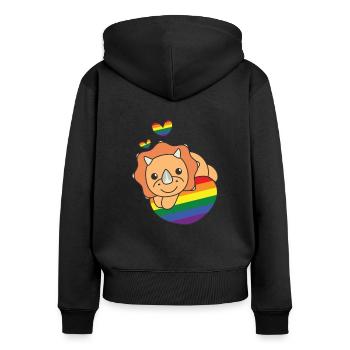 Rainbow Flag Pride LGBTQ Cute Triceratops Love - Women's Premium Organic Zip Hoodie - black - Back - Julia (174cm)