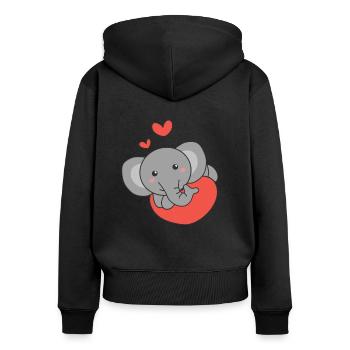 Elefant zum Valentinstag süße Tiere Herzen - Frauen Premium Bio Zip Hoodie - Schwarz - Hinten - Julia (174cm)