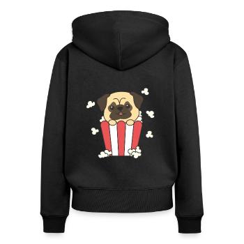 Pug Popcorn Time animaux drôles dans la restauration rapide - Sweat à capuche zippé Premium bio Femme - noir - Dos - Julia (174cm)