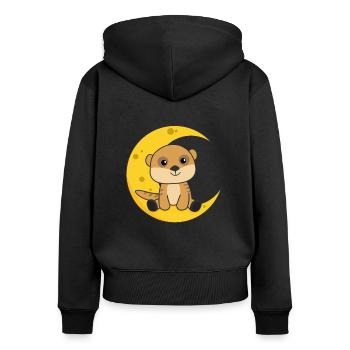 Suricate lunaire animaux mignons enfants pour la nuit - Sweat à capuche zippé Premium bio Femme - noir - Dos - Julia (174cm)