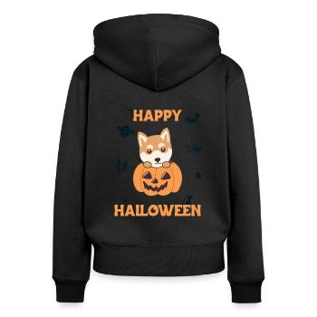 Shiba Inu in pumpkin cute dogs Happy Halloween - Women's Premium Organic Zip Hoodie - black - Back - Julia (174cm)