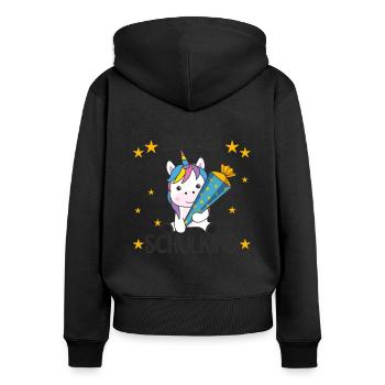 endlich Schulkind Einschulung Schule Einhorn - Frauen Premium Bio Zip Hoodie - Schwarz - Hinten - Julia (174cm)