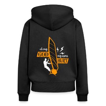 Planche à voile Oh mon Dieu Mes bras blessés Aime la planche de surf - Sweat à capuche zippé Premium bio Femme - noir - Dos - Julia (174cm)