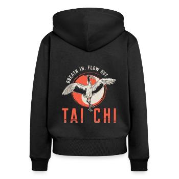 Tai Chi Breath In Flow Out Taichi Méditation Taiji - Sweat à capuche zippé Premium bio Femme - noir - Dos - Julia (174cm)