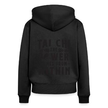 Tai Chi Le pouvoir vient de Taiji Tai Chi Lover - Sweat à capuche zippé Premium bio Femme - noir - Dos - Julia (174cm)