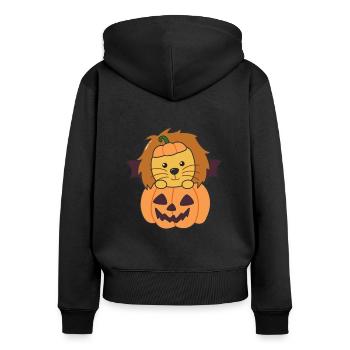 Lion Happy Halloween Pumpkin Bat Costume - Women's Premium Organic Zip Hoodie - black - Back - Julia (174cm)