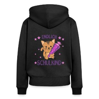 endlich Schulkind Einschulung Schule Katze - Frauen Premium Bio Zip Hoodie - Schwarz - Hinten - Julia (174cm)