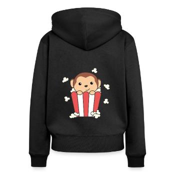 Monkey Popcorn Time animaux drôles dans la restauration rapide - Sweat à capuche zippé Premium bio Femme - noir - Dos - Julia (174cm)