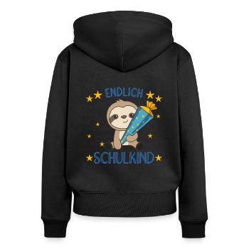 endlich Schulkind Einschulung Schule Faultier - Frauen Premium Bio Zip Hoodie - Schwarz - Hinten - Julia (174cm)