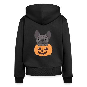 Bouledogue français citrouille chiens mignons joyeux Halloween - Sweat à capuche zippé Premium bio Femme - noir - Dos - Julia (174cm)