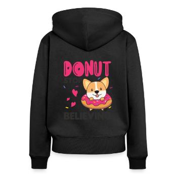 Cute Corgi funny animals in donut pun pink - Women's Premium Organic Zip Hoodie - black - Back - Julia (174cm)