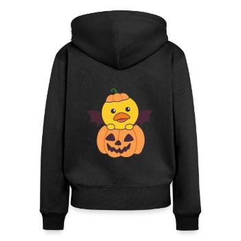Duck Happy Halloween Pumpkin Bat Costume - Women's Premium Organic Zip Hoodie - black - Back - Julia (174cm)