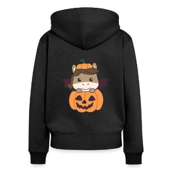 Horse Happy Halloween Pumpkin Bat Costume - Women's Premium Organic Zip Hoodie - black - Back - Julia (174cm)