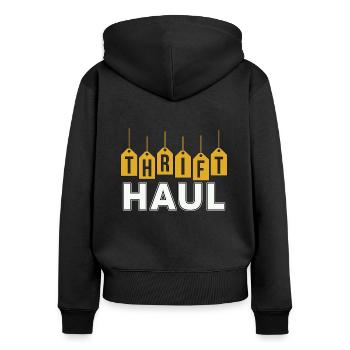 Thrift Shopping Thrift Haul Second Hand Thrifter - Frauen Premium Bio Zip Hoodie - Schwarz - Hinten - Julia (174cm)