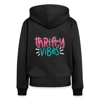 Thrift Shopping Thrifty Vibes Second Hand Thrifter - Frauen Premium Bio Zip Hoodie - Schwarz - Hinten - Julia (174cm)