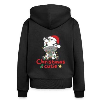 Zebra Weihnachten Zebras Christmas Cutie - Frauen Premium Bio Zip Hoodie - Schwarz - Hinten - Julia (174cm)