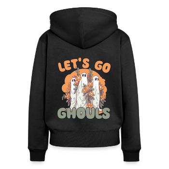 Let's go ghouls groovy ghost with vintage flowers - Women's Premium Organic Zip Hoodie - black - Back - Julia (174cm)