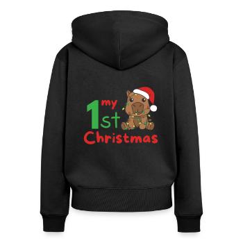 Capybara Weihnachten Capybaras my 1st Christmas - Frauen Premium Bio Zip Hoodie - Schwarz - Hinten - Julia (174cm)