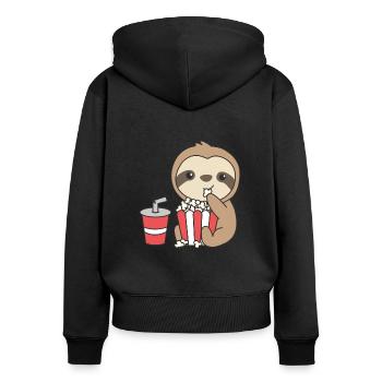 Sloth Popcorn Time animaux drôles dans la restauration rapide - Sweat à capuche zippé Premium bio Femme - noir - Dos - Julia (174cm)