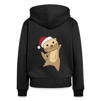 Loutre Noël Neige Hiver Animaux Loutre Loutre - Sweat à capuche zippé Premium bio Femme - noir - Dos - Julia (174cm)