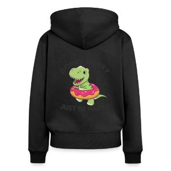 Süßer Dino T-Rex lustige Tiere in Donut Wortspiel - Frauen Premium Bio Zip Hoodie - Schwarz - Hinten - Julia (174cm)