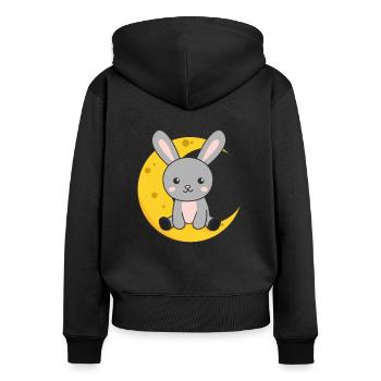 Lapin lune animaux mignons pour les enfants pour la nuit - Sweat à capuche zippé Premium bio Femme - noir - Dos - Julia (174cm)