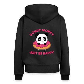 Süßer Panda lustige Tiere in Donut pink - Frauen Premium Bio Zip Hoodie - Schwarz - Hinten - Julia (174cm)
