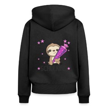 endlich Schulkind Einschulung Schule Faultier - Frauen Premium Bio Zip Hoodie - Schwarz - Hinten - Julia (174cm)