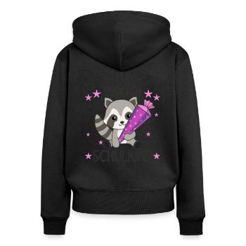 endlich Schulkind Einschulung Schule Waschbär - Frauen Premium Bio Zip Hoodie - Schwarz - Hinten - Julia (174cm)
