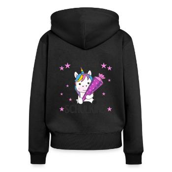 endlich Schulkind Einschulung Schule Einhorn - Frauen Premium Bio Zip Hoodie - Schwarz - Hinten - Julia (174cm)
