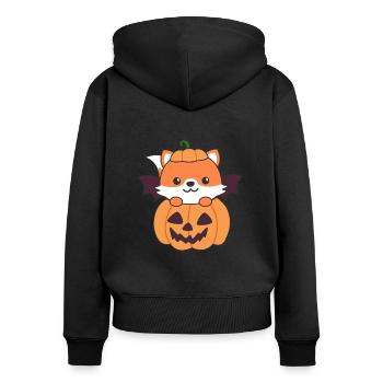 Fox Happy Halloween Pumpkin Bat Costume - Women's Premium Organic Zip Hoodie - black - Back - Julia (174cm)