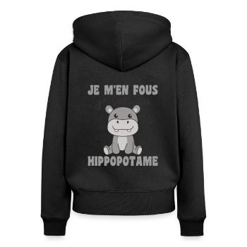 Je m'en fous je suis un hippopotame - Hippo - Frauen Premium Bio Zip Hoodie - Schwarz - Hinten - Julia (174cm)
