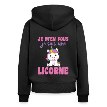 Je m'en fous je suis une licorne - süßes Einhorn - Frauen Premium Bio Zip Hoodie - Schwarz - Hinten - Julia (174cm)
