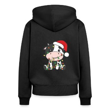 Kuh Weihnachten Winter Tiere Kuh - Frauen Premium Bio Zip Hoodie - Schwarz - Hinten - Julia (174cm)